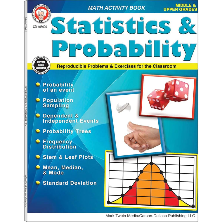 Mark Twain Statistics and Probability Math Workbook, Reproducible Problems and Exercises for Middle and High School Students, Classroom or Homeschool Curriculum