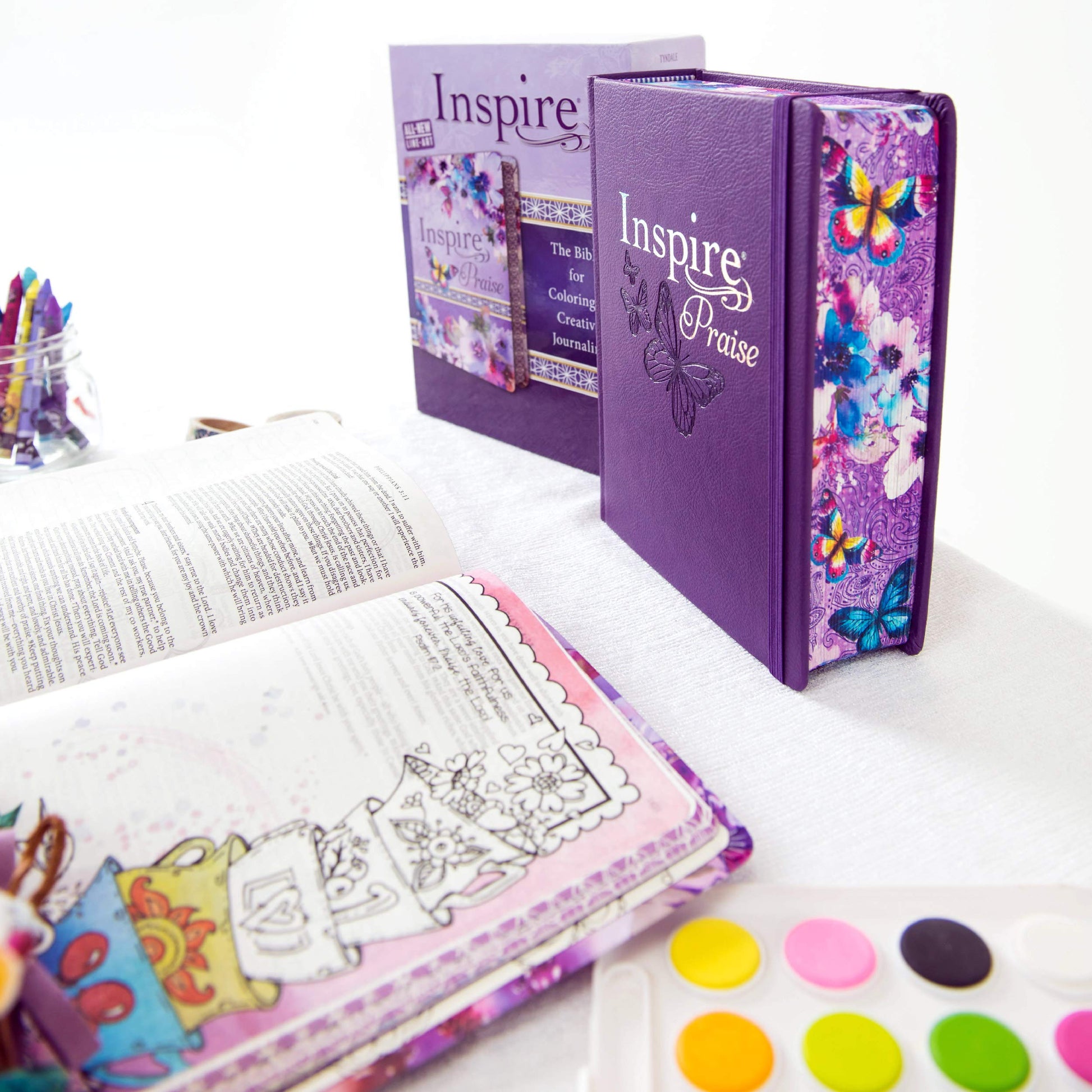 Tyndale NLT Inspire PRAISE Bible (Large Print, Hardcover, Purple): Inspire Coloring Bible-Nearly 500 Illustrations to Color, Creative Journaling Bible Space-Religious Gifts Inspire Connection with God