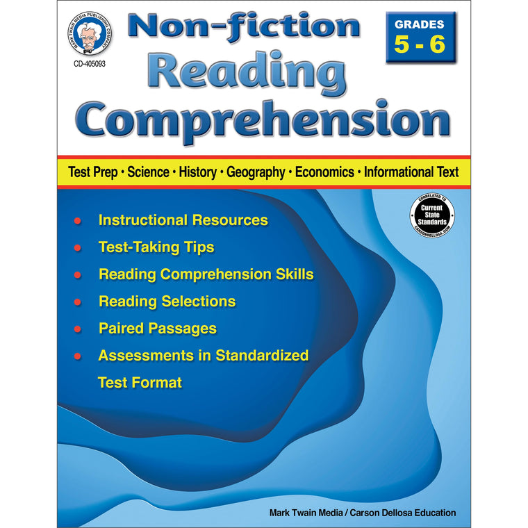 Mark Twain Grades 5-6 Nonfiction Reading Comprehension Workbook, Test Prep, History, Geography, Economics, Information Text With Paired Passages, Classroom or Homeschool Curriculum