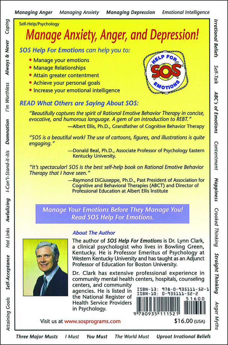 Sos Help for Emotions: Managing Anxiety, Anger, and Depression — back cover