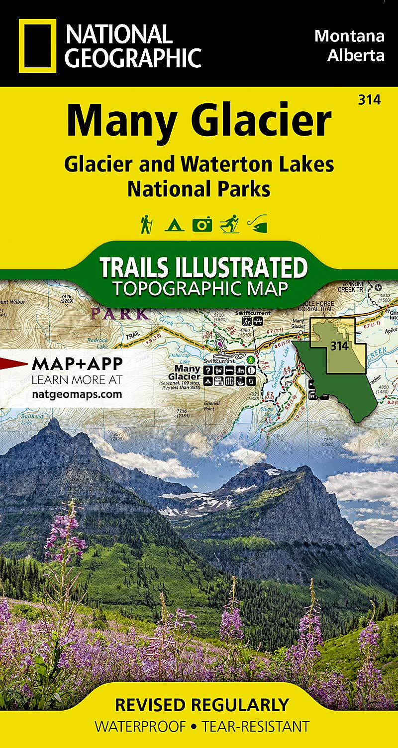 Many Glacier: Glacier and Waterton Lakes National Parks Map (National Geographic Trails Illustrated Map, 314)