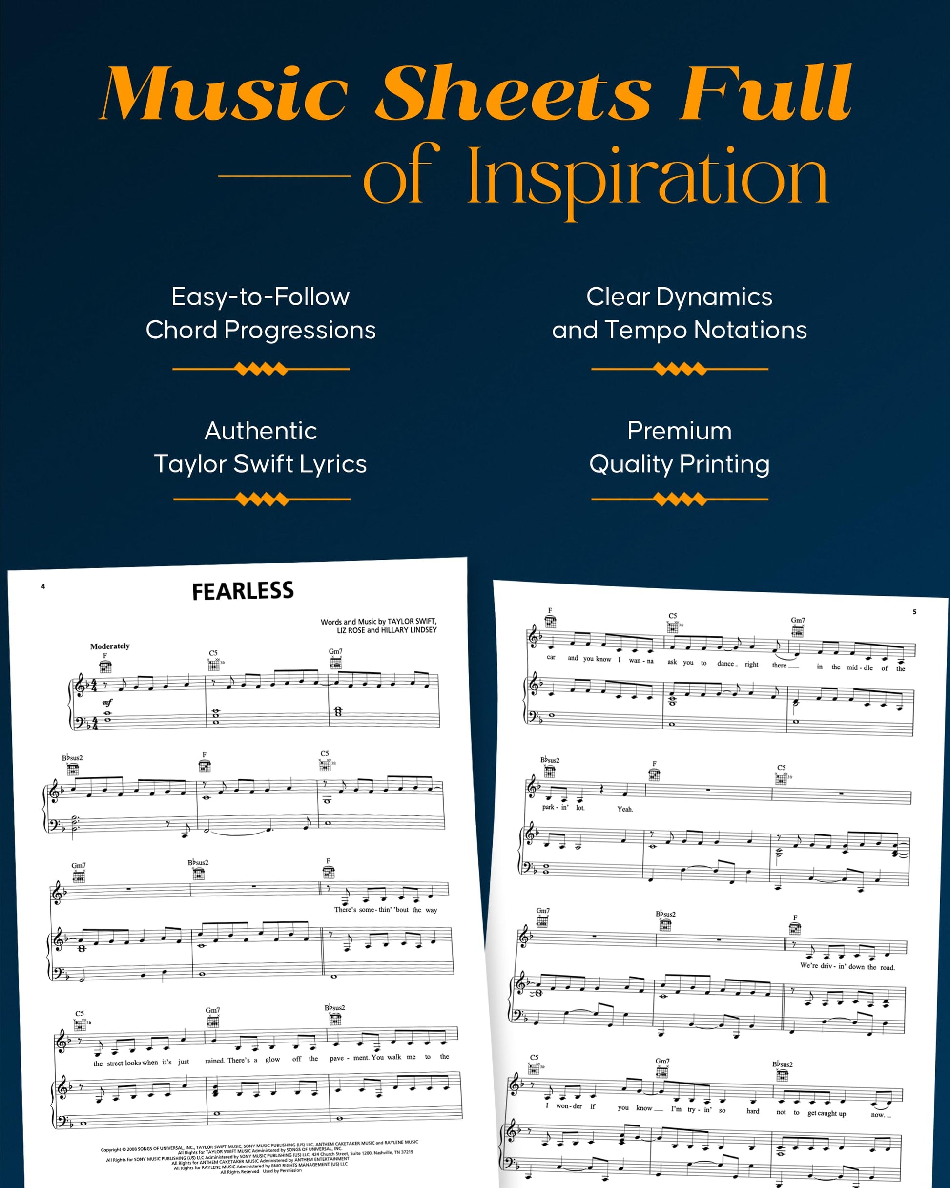 Taylor Swift - Fearless (Taylor's Version) Piano/Vocal/Guitar Songbook - Taylor Swift Sheet Music Book with All 19 Tracks - Taylor Swift Songbook with 6 Additional Songs