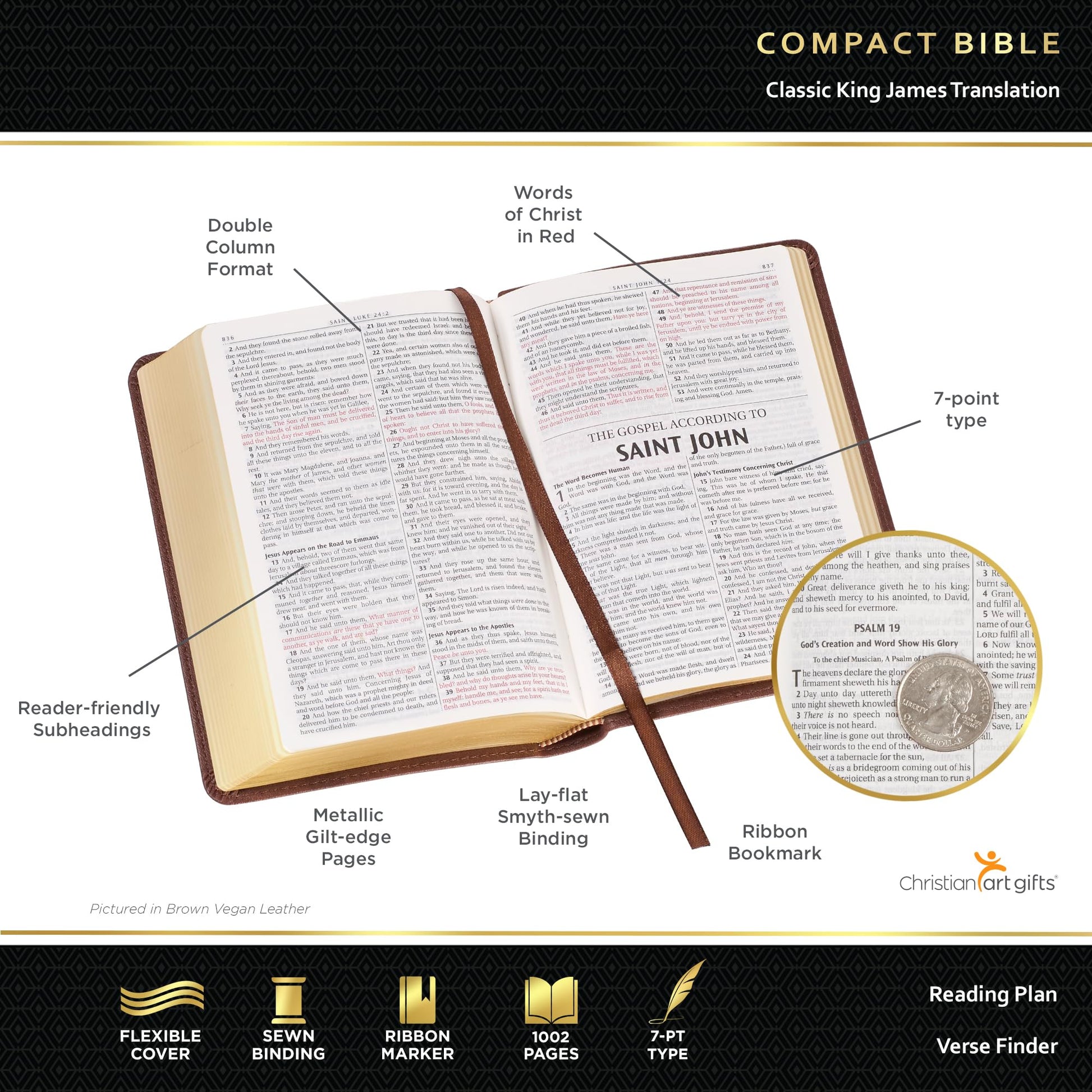 KJV Holy Bible, Compact Faux Leather Red Letter Edition - Ribbon Marker, King James Version, Black Faux Leather, Zipper Closure (KJV Compact Editions)