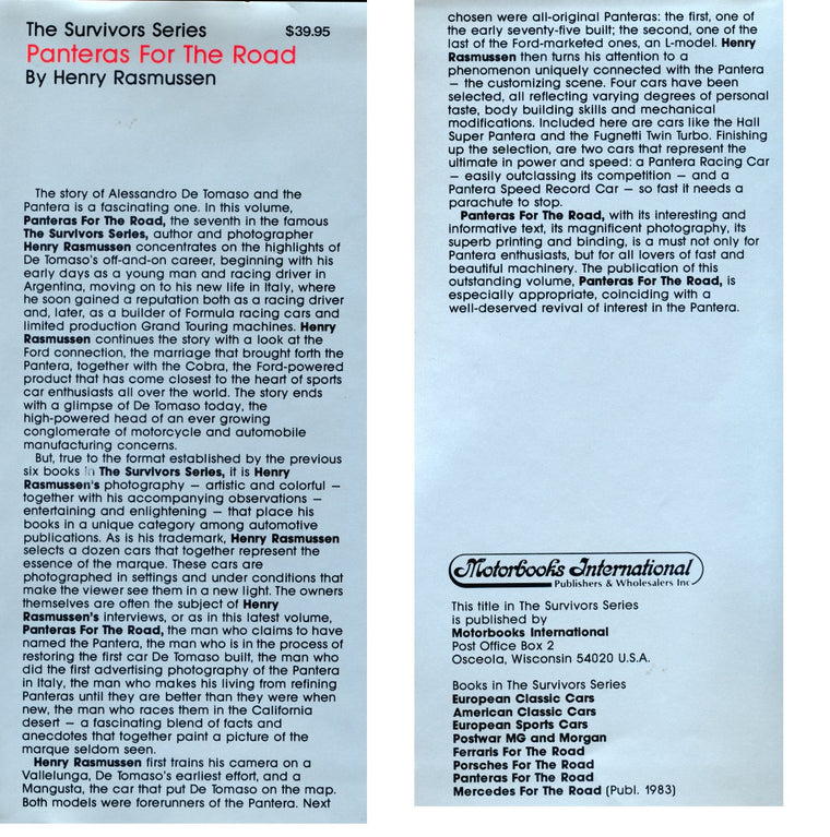Panteras for the Road (Survivors Series) — back cover