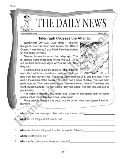 Remedia Publications The Five W's Reading Level 1 - Reproducible Activity Book for Reading Comprehension, Literacy Skills, Reluctant Readers, Elementary Reading, Intervention Resource, Homeschool