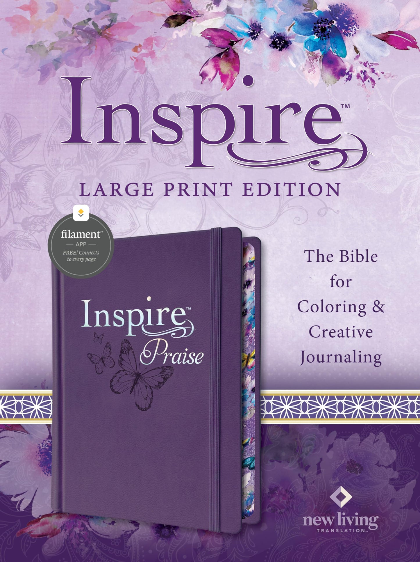 Inspire PRAISE Bible Large Print NLT, Filament Enabled (Hardcover LeatherLike, Purple)