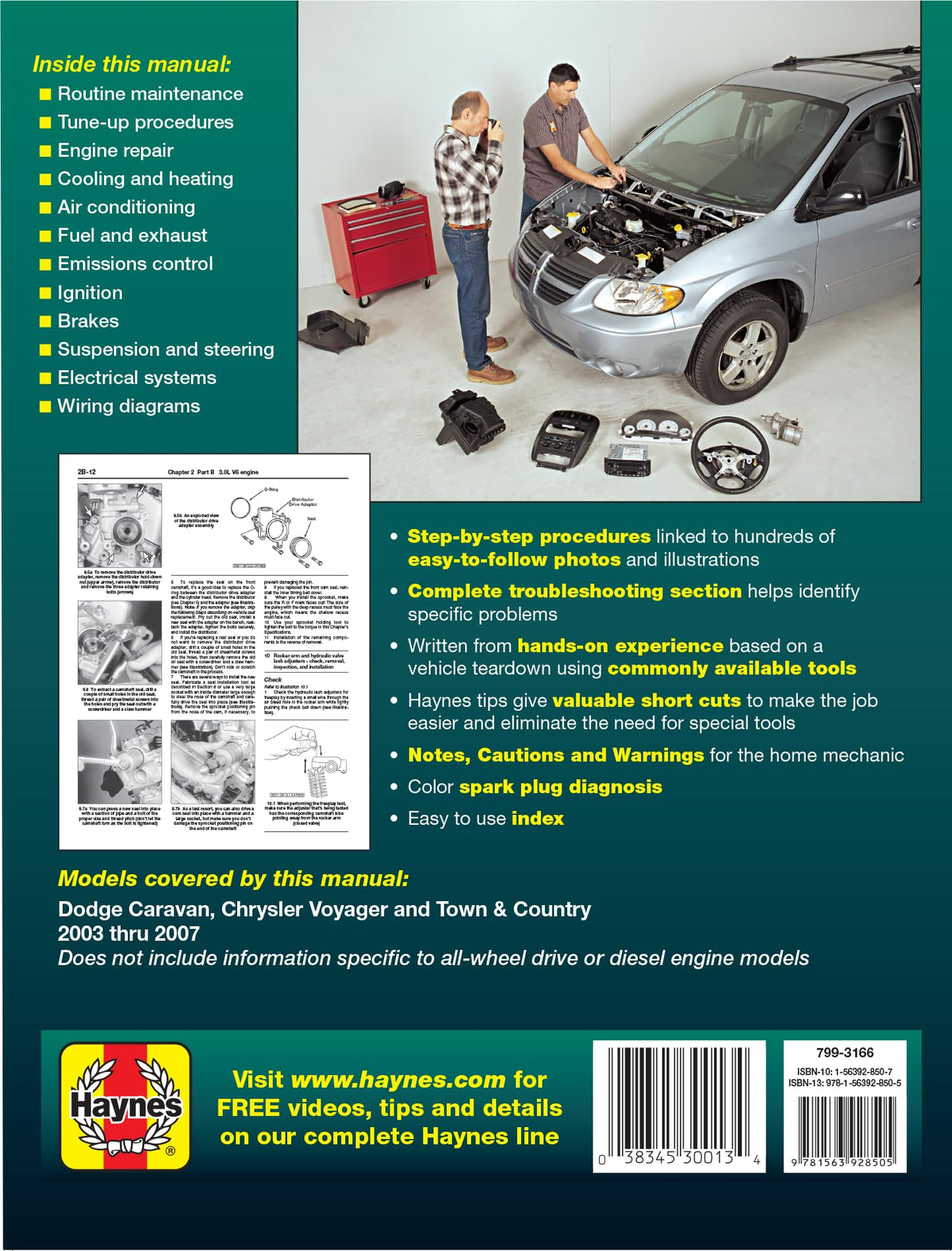 Dodge Caravan Chrysler Voyager & Town & Country 2003 thru 2007 Haynes Repair Manual