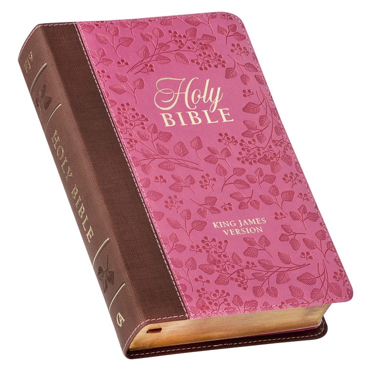 KJV Holy Bible, Giant Print Standard Size Faux Leather Red Letter Edition - Thumb Index & Ribbon Marker, King James Version, Brown/Pink Berry (KJV Standard GP Editions)