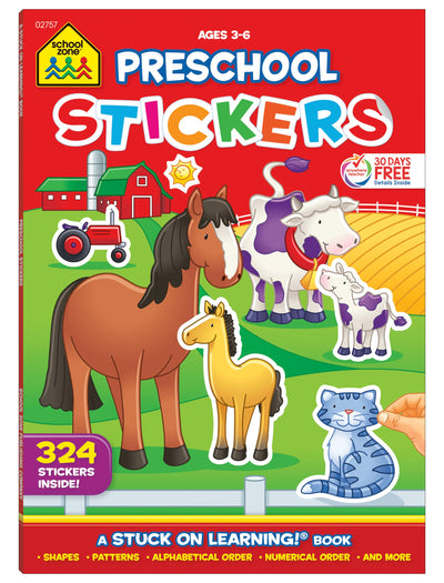 School Zone Stickers for Preschool Workbook: Preschool to Kindergarten, 324 Stickers, Shapes, Patterns, ABC's, Numbers, and Letters (Stuck on Learning Book Series)