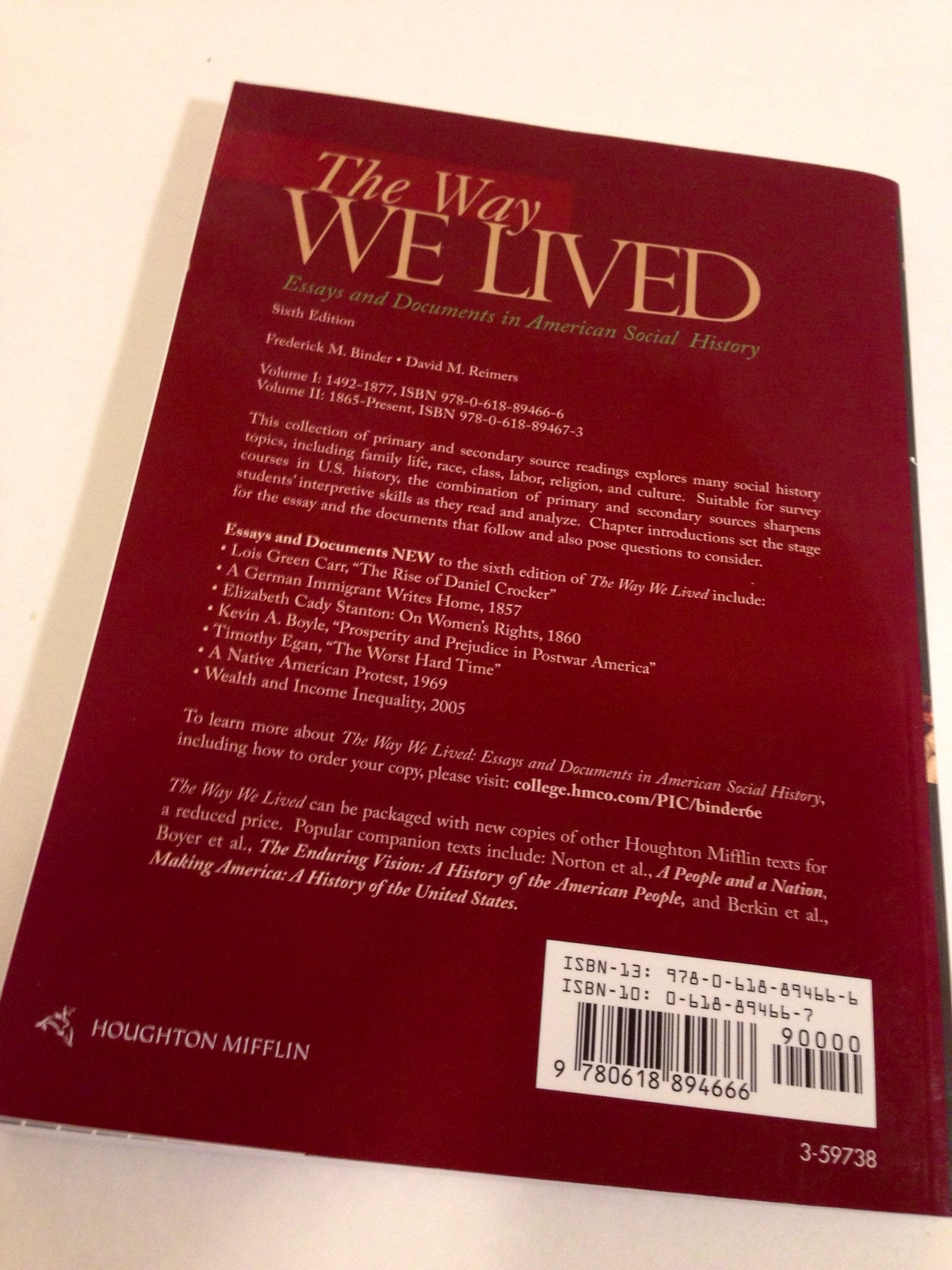 The Way We Lived: Essays and Documents in American Social History, Volume I: 1492-1877