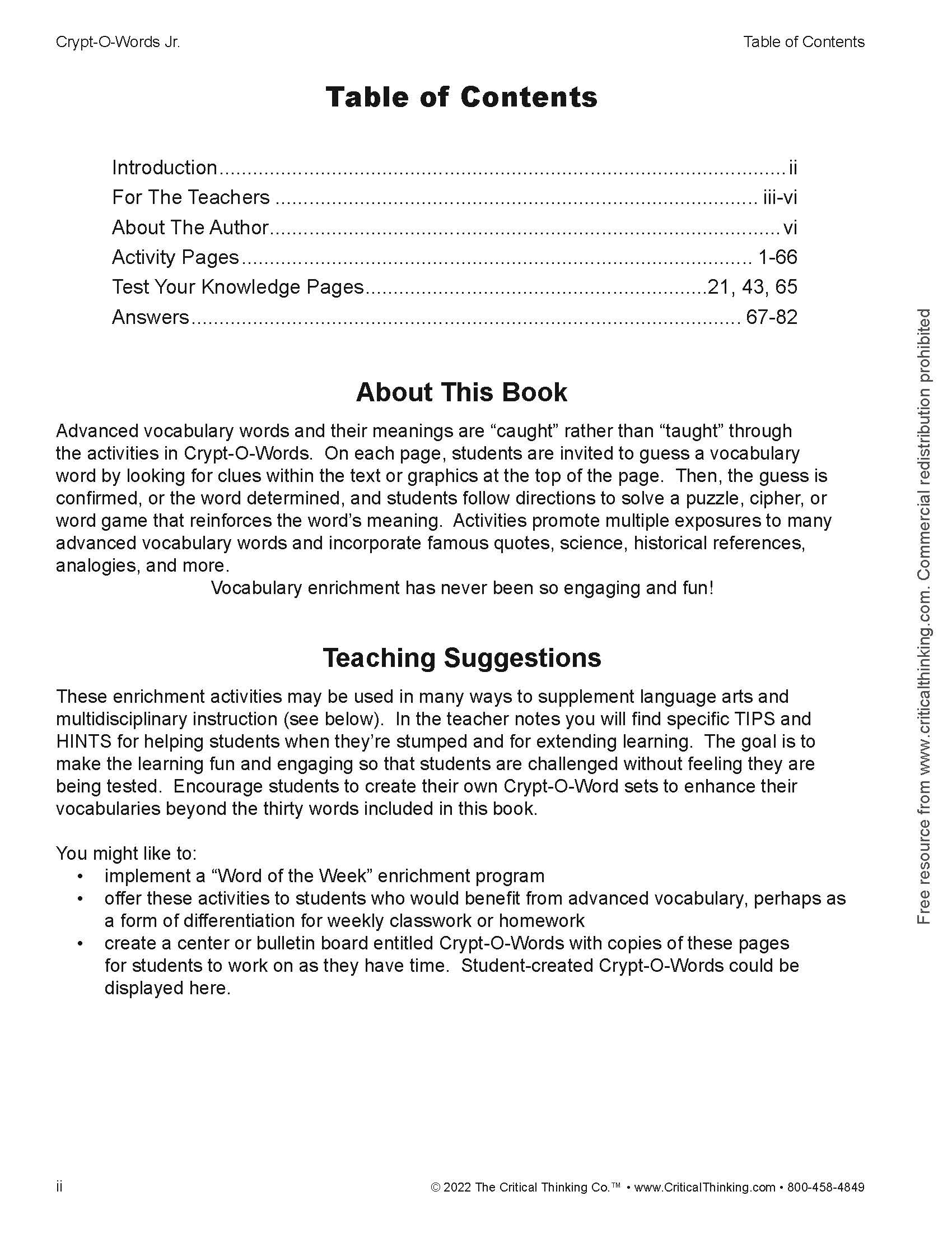 Crypt-O-Words Jr. - "Caught, not Taught" Vocabulary through Thinking Activities Kids Workbook (Grades 2-5)