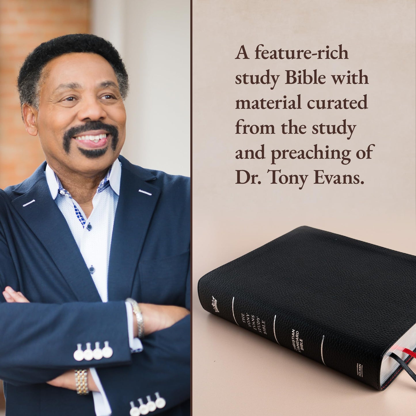 CSB Tony Evans Study Bible, Black Genuine Leather, Black Letter, Study Notes and Commentary, Articles, Videos, Charts, Easy-to-Read Bible Serif Type