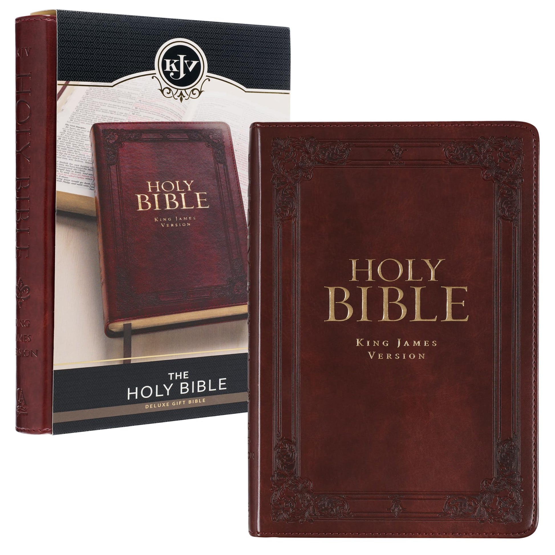 KJV Holy Bible, Standard Size Faux Leather Red Letter Edition Thumb Index & Ribbon Marker, King James Version, Saddle Tan (KJV Deluxe Gift Editions)