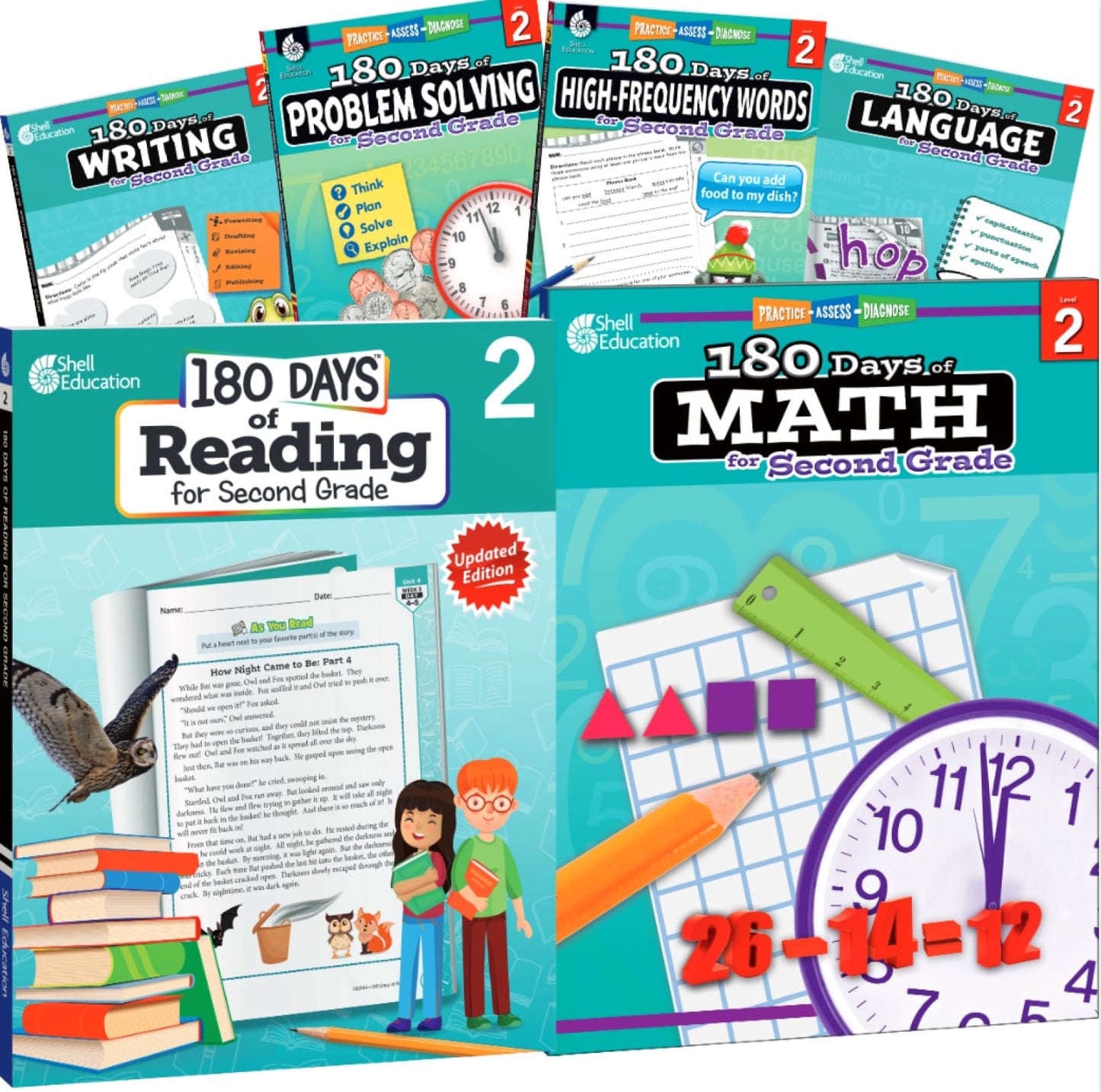 180 Days: Includes 6 Assorted Second Grade Workbooks to Practice Math, Reading, and Sight Word Skills for Classroom and Home, Cool and Fun Practice Created by Teachers