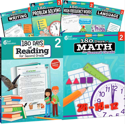 180 Days: Includes 6 Assorted Second Grade Workbooks to Practice Math, Reading, and Sight Word Skills for Classroom and Home, Cool and Fun Practice Created by Teachers