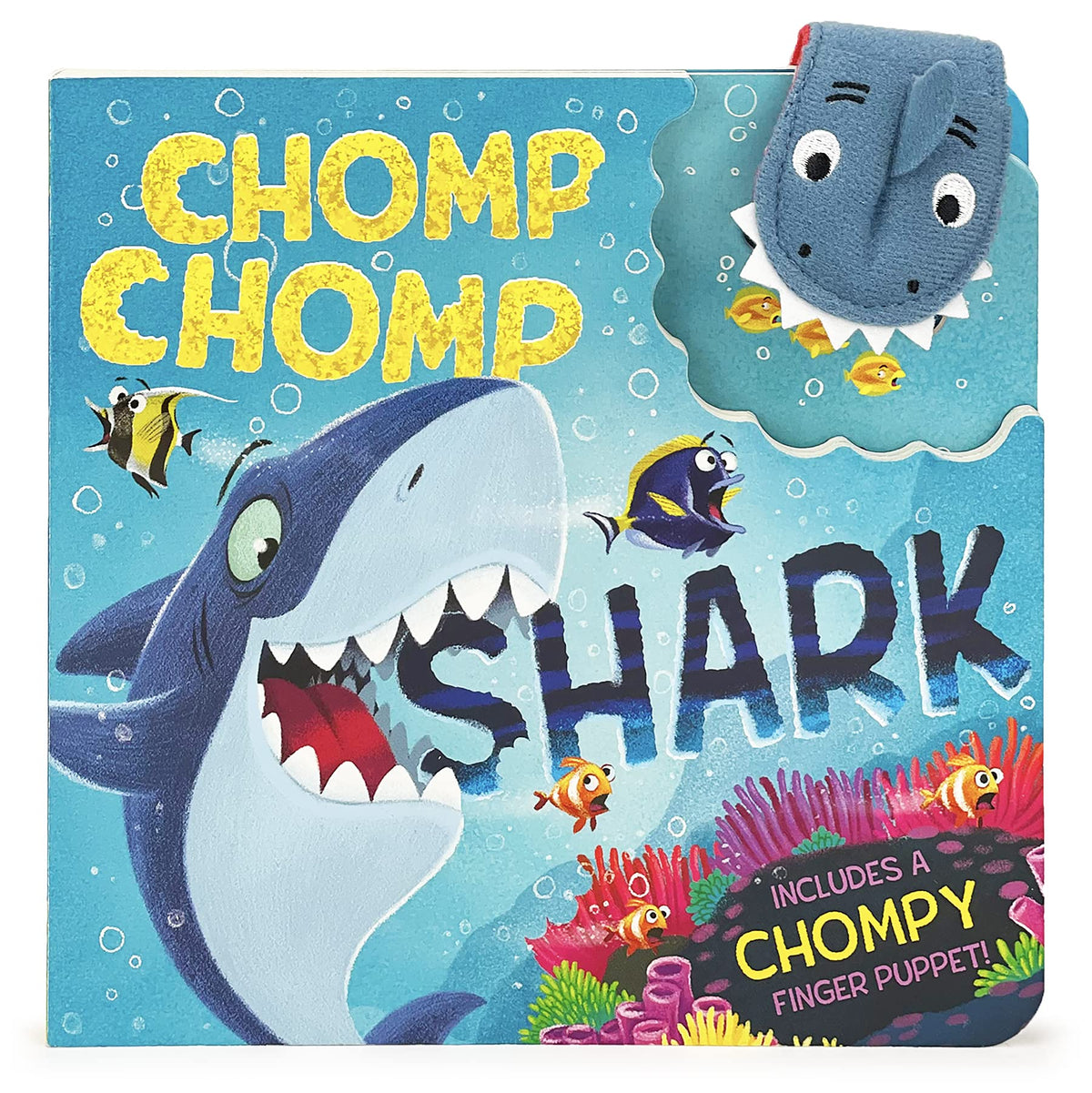 Chomp Chomp Shark Finger Puppet Board Book Ages 2-5; Includes Detachable Plush Finger Puppet For Playtime