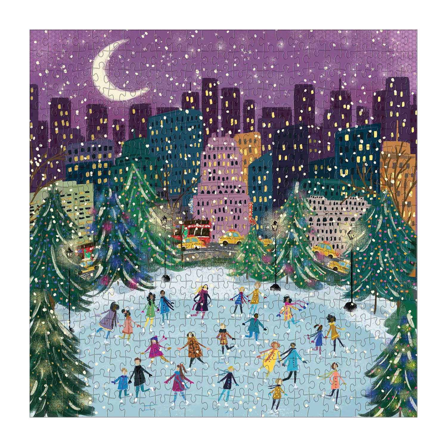 Galison Merry Moonlight Skaters 500 Piece Foil Puzzle from Galison - Featuring Beautiful Illustrations of a Festive Winter Scene with Gold Foil Accents, 20" x 20", Makes a Wonderful