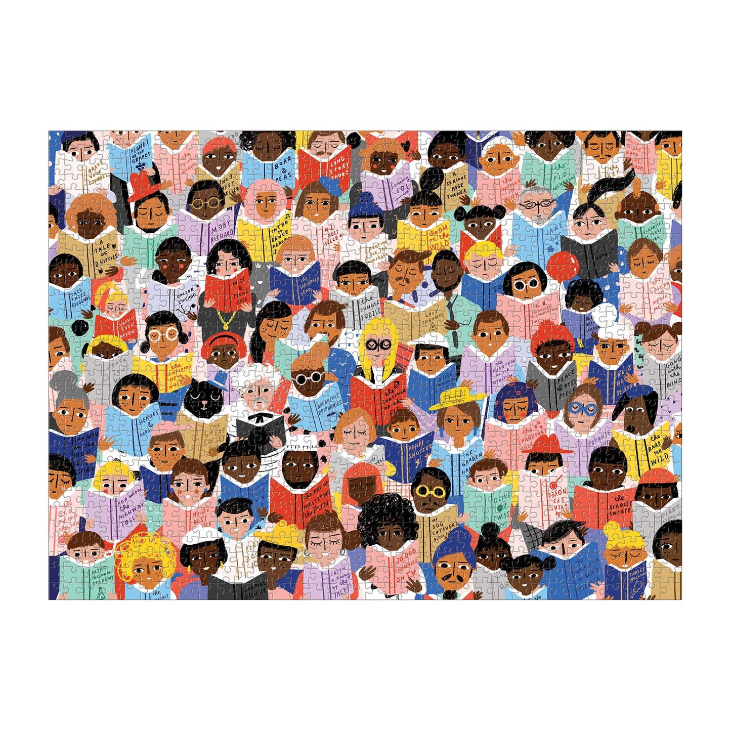 Galison Book Club Puzzle, 1,000 Pieces, 20 x 27'' - Colorful, Humorous Illustration of Hundreds of People Reading Books - Thick, Sturdy Pieces - Challenging, Makes a Great Gift, Multicolor
