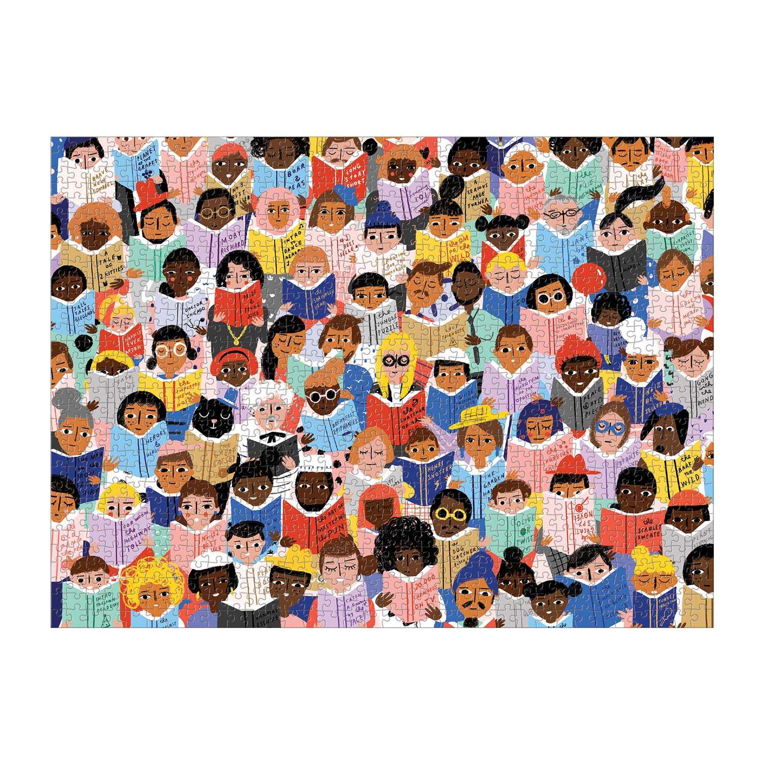 Galison Book Club Puzzle, 1,000 Pieces, 20 x 27'' - Colorful, Humorous Illustration of Hundreds of People Reading Books - Thick, Sturdy Pieces - Challenging, Makes a Great Gift, Multicolor