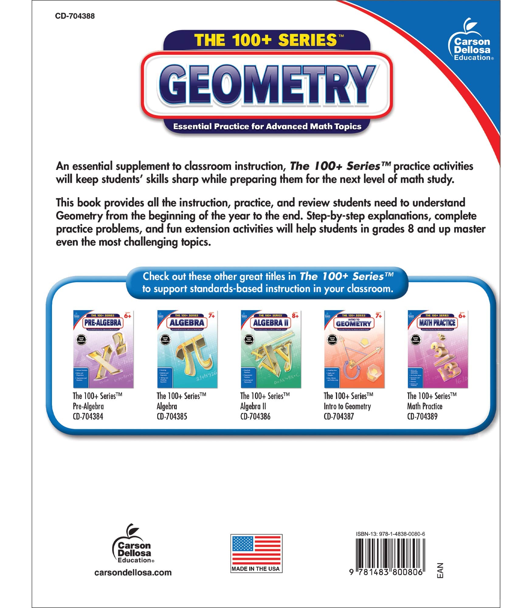 Carson Dellosa The 100 Series Geometry Workbook, Math Book for Grades 8 and Up Covering Trigonometry, Geometric Equations, and More, Classroom or Homeschool Curriculum (Volume 7)