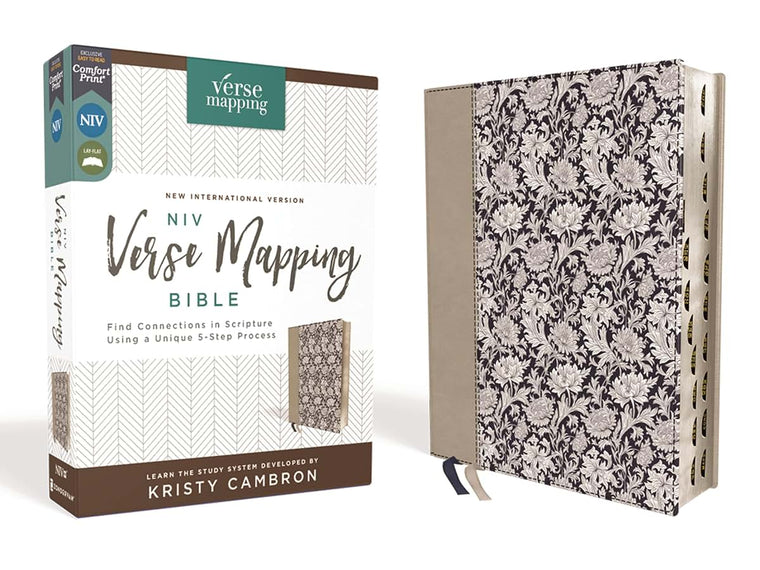 NIV, Verse Mapping Bible, Leathersoft, Navy Floral, Thumb Indexed, Comfort Print: Find Connections in Scripture Using a Unique 5-Step Process