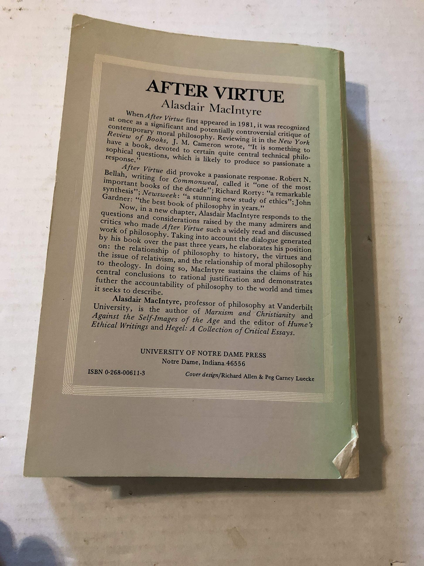 After Virtue: A Study in Moral Theory, Second Edition by Ala