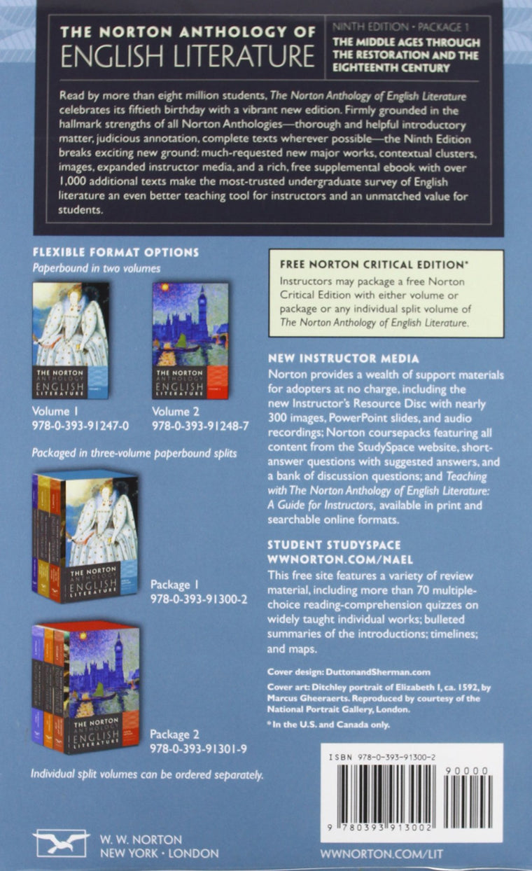 The Norton Anthology of English Literature (Ninth Edition) (Vol. Package 1: Volumes A, B, C) — back cover