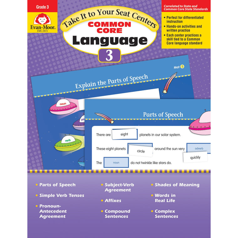 Evan-Moor Take It to Your Seat: Common Core Language Centers Book, Grade 3 (Take It to Your Seat Language Centers)