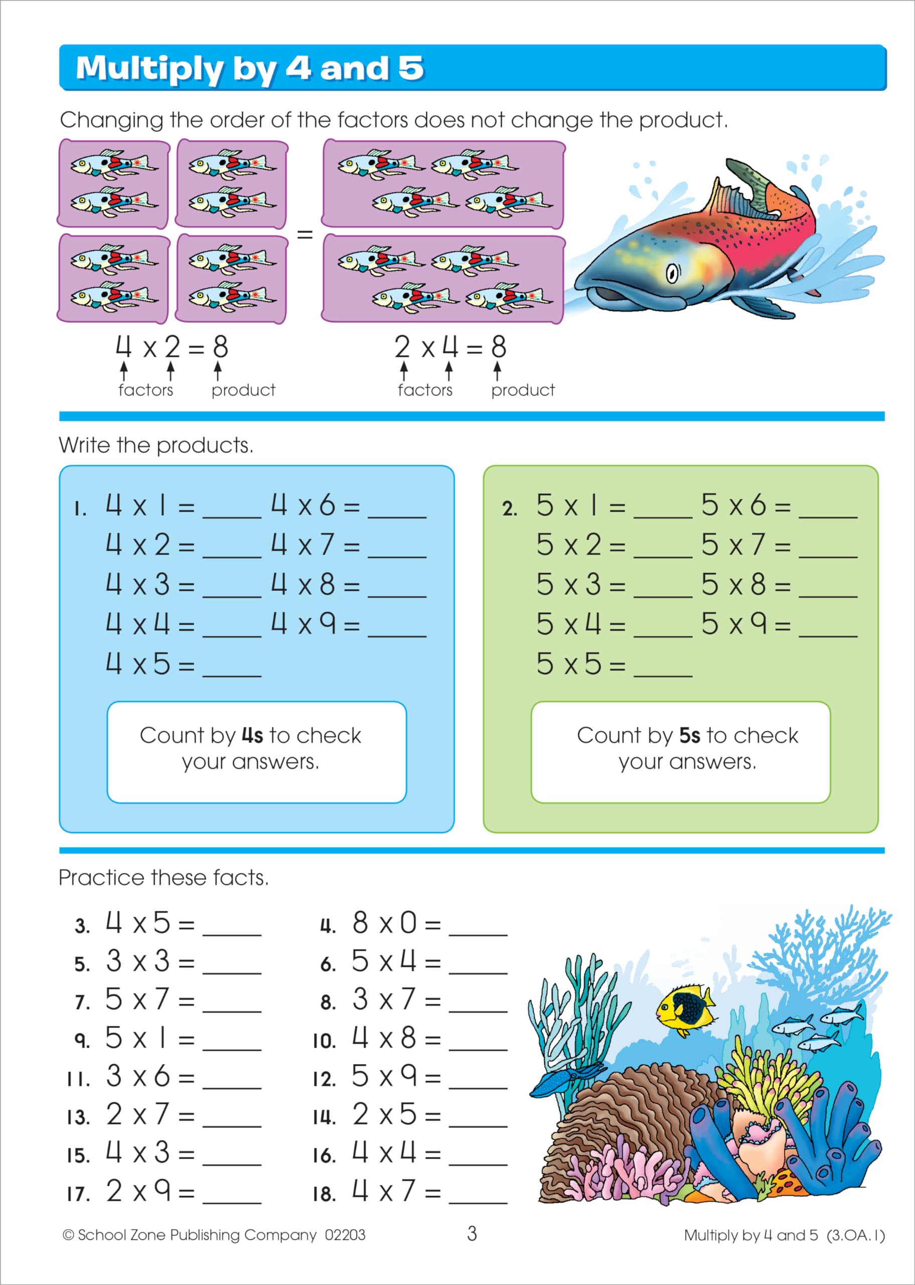 School Zone Math Basics 3 Workbook: 64 Pages, 3rd Grade, Multiplication, Division, Word Problems, Place Value, Fractions, Ages 8-9 (I Know It! Book Series)