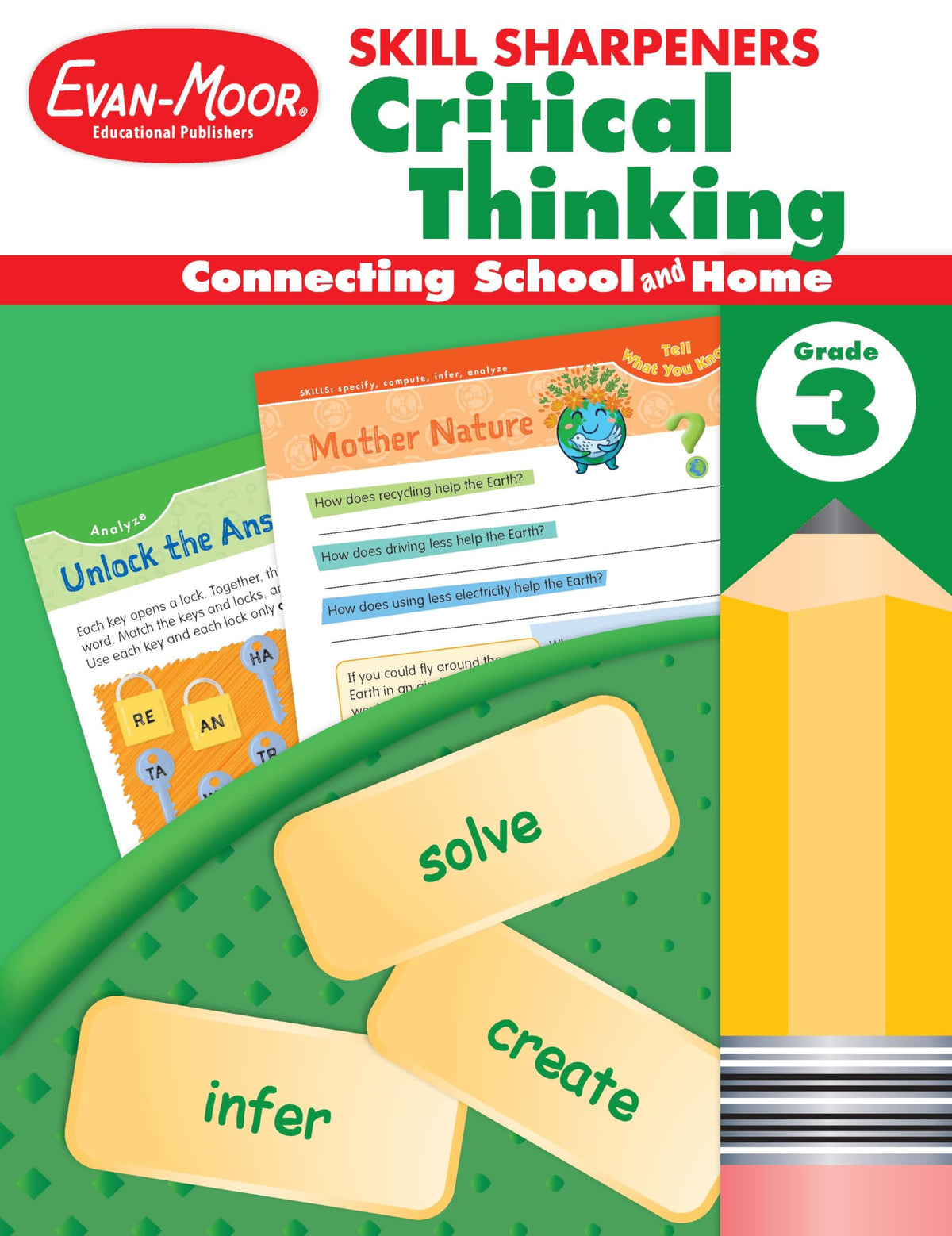Evan-Moor Skill Sharpeners Critical Thinking, Grade 3 Workbook, Problem Solving Skills, Fun Activities, Higher-Order, Open-Ended Questions and Challenges, Science, Math, Social Studies, Language Arts
