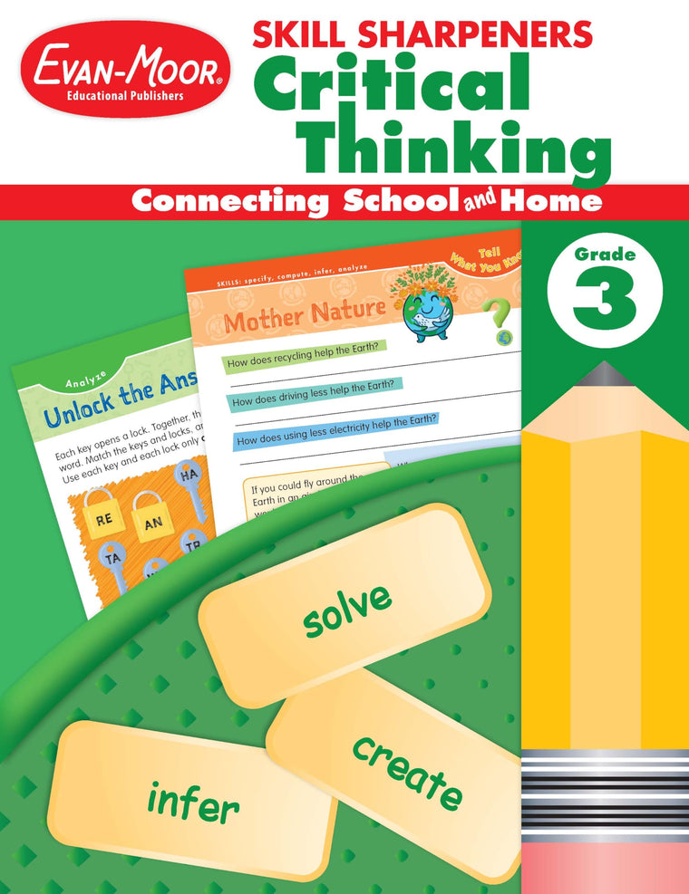 Evan-Moor Skill Sharpeners Critical Thinking, Grade 3 Workbook, Problem Solving Skills, Fun Activities, Higher-Order, Open-Ended Questions and Challenges, Science, Math, Social Studies, Language Arts