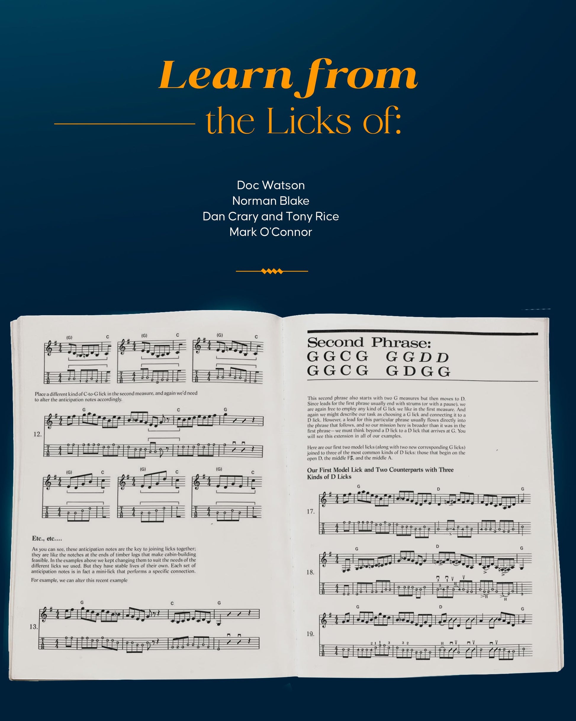 Hot Licks for Bluegrass Guitar Book - Fingerstyle Guitar Book with Over 350 Bluegrass Licks - Guitar Tab Book with Trail-Offs, Crosspicking, Floating