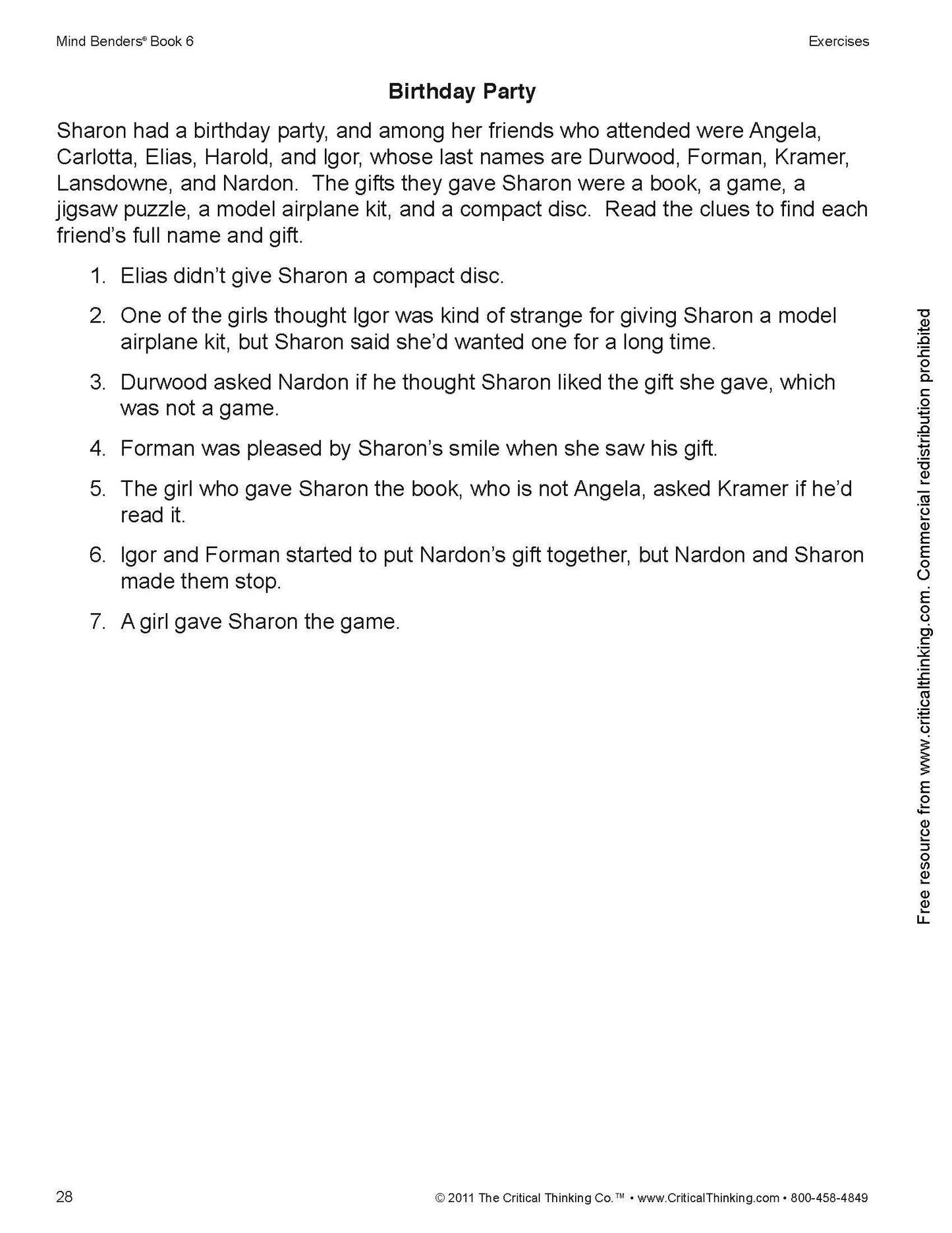 Mind Benders Level 6 Workbook - Deductive Thinking Skills