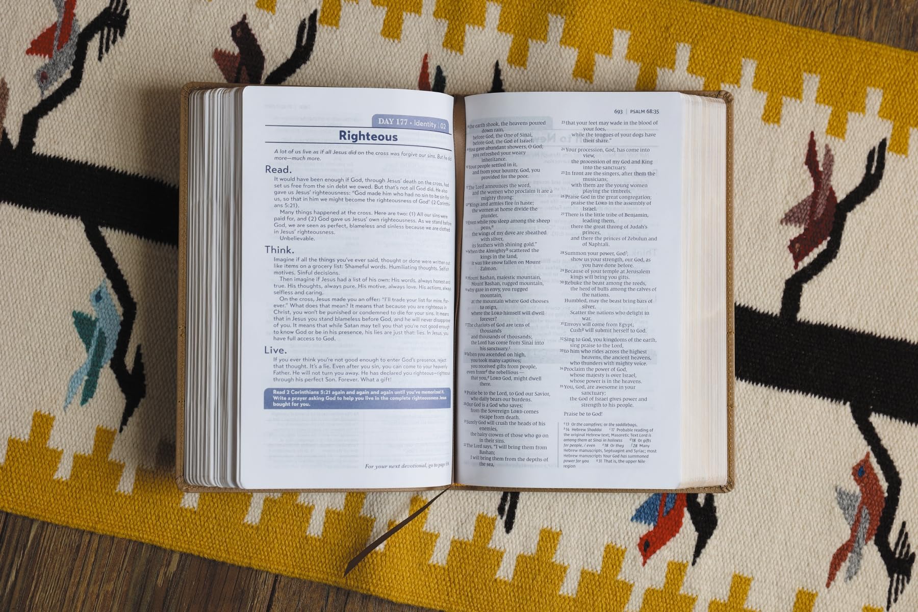 NIV, Read. Think. Live., Leathersoft, Brown, Comfort Print: 365-Day NIV Devotional Bible - Discover Your Part in God's Plan