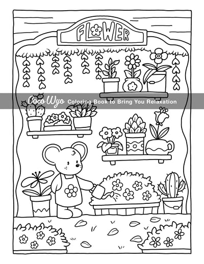 Cozy Spaces: Coloring Book for Adults and Teens Featuring Relaxing Familiar Corners with Cute Animal Characters for Stress Relief