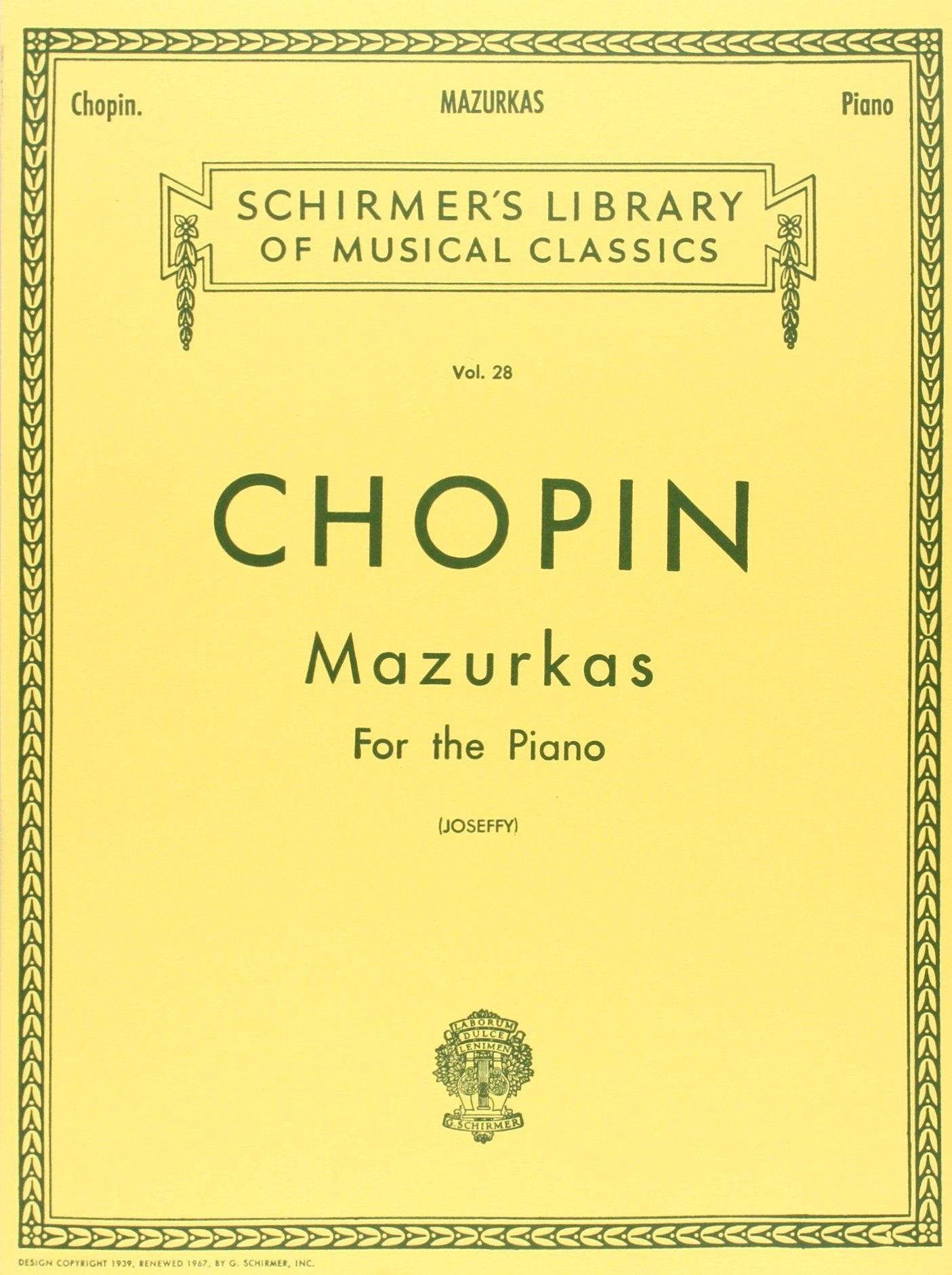 Chopin: Mazurkas For The Piano (Schirmer's Library of Musical Classics Vol. 28.)