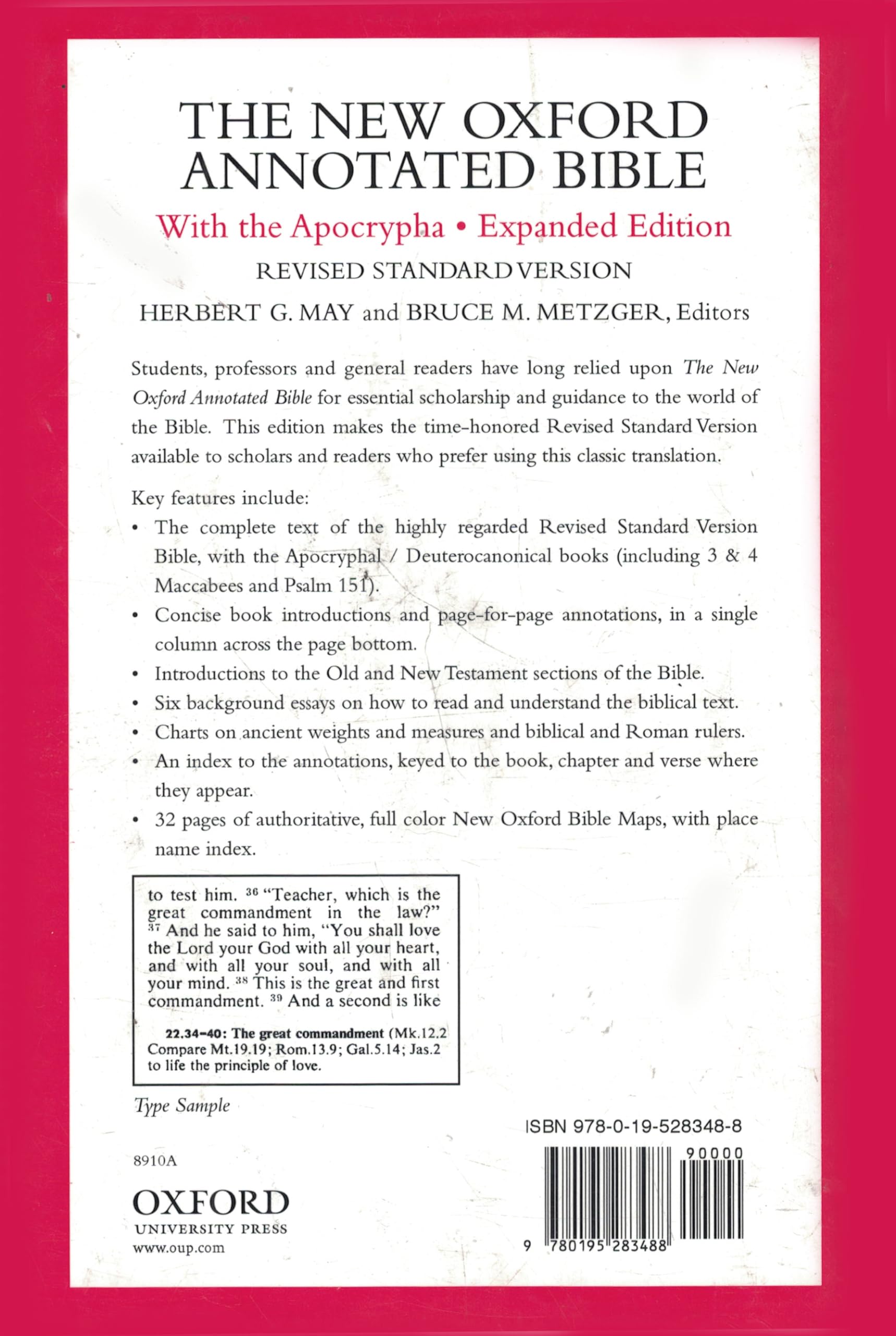 The New Oxford Annotated Bible with the Apocrypha, Revised Standard Version, Expanded Edition (Hardcover 8910A)