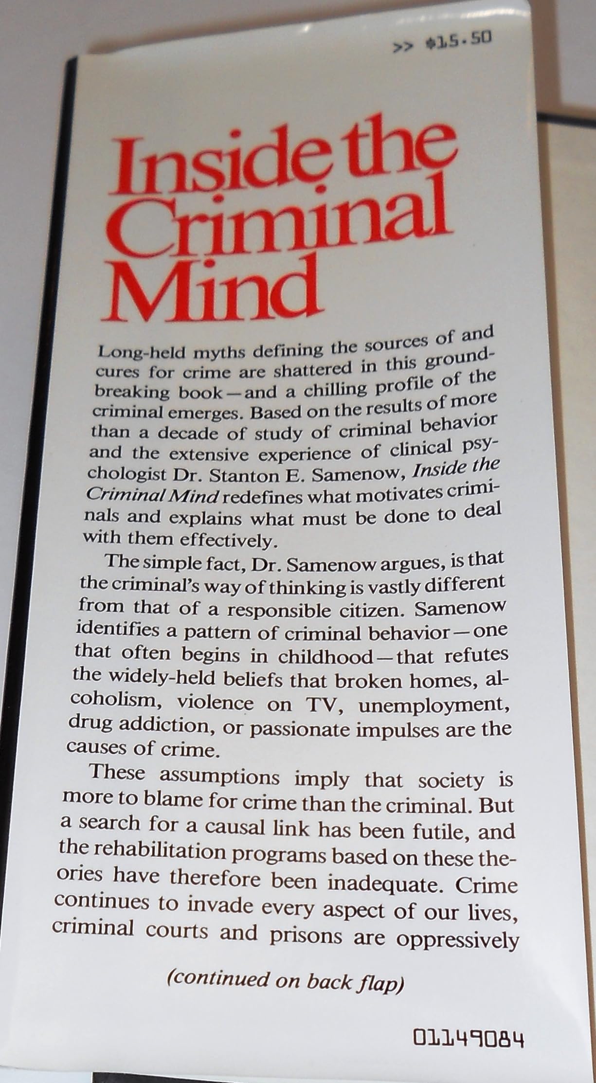 Inside the Criminal Mind by Samenow, Stanton