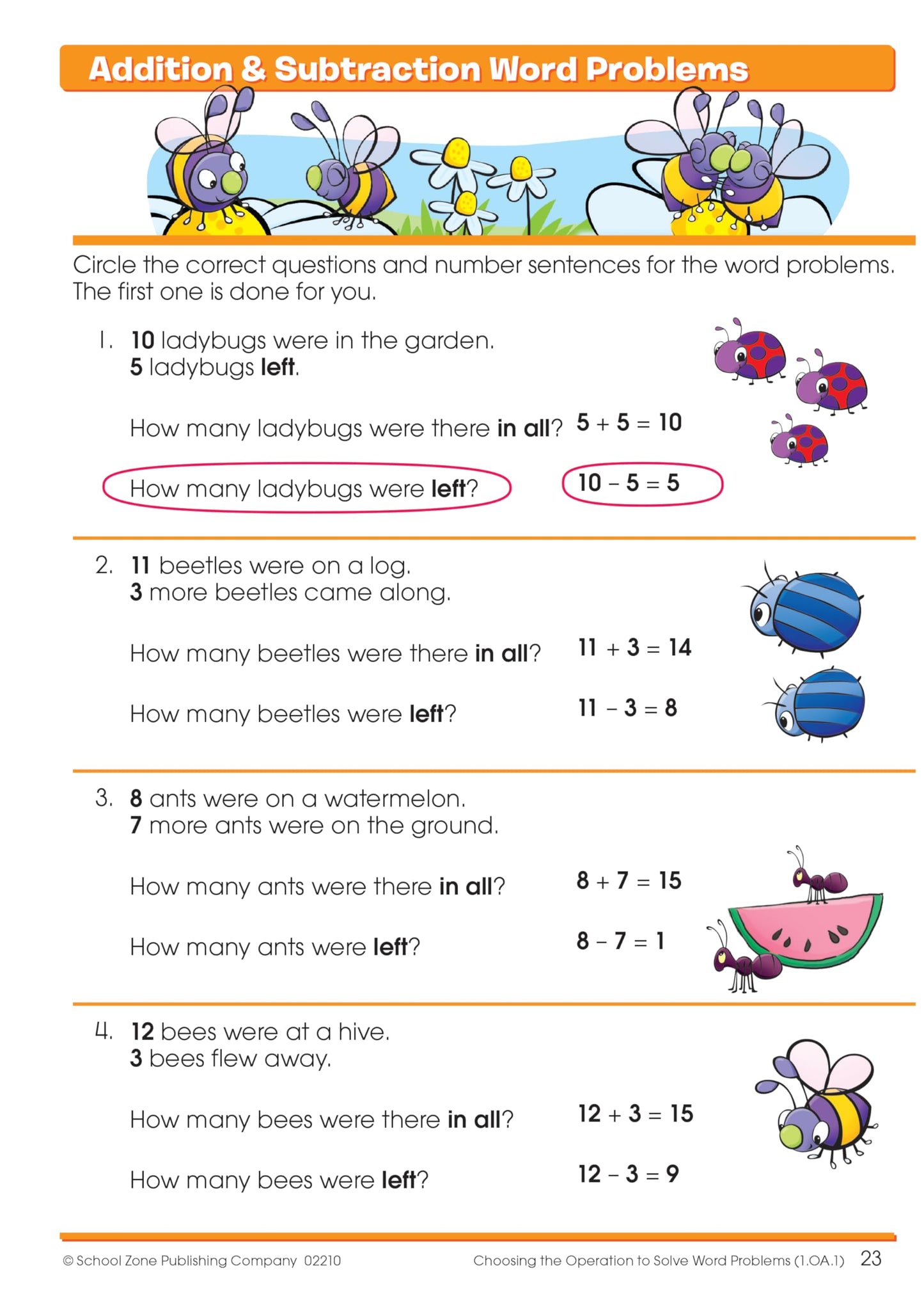 School Zone Word Problems Workbook: 64 Pages, 1st Grade, 2nd Grade, Math, Picture Stories, Graphs, Calendars, Clocks, Ages 6 to 8 (I Know It! Book Series)