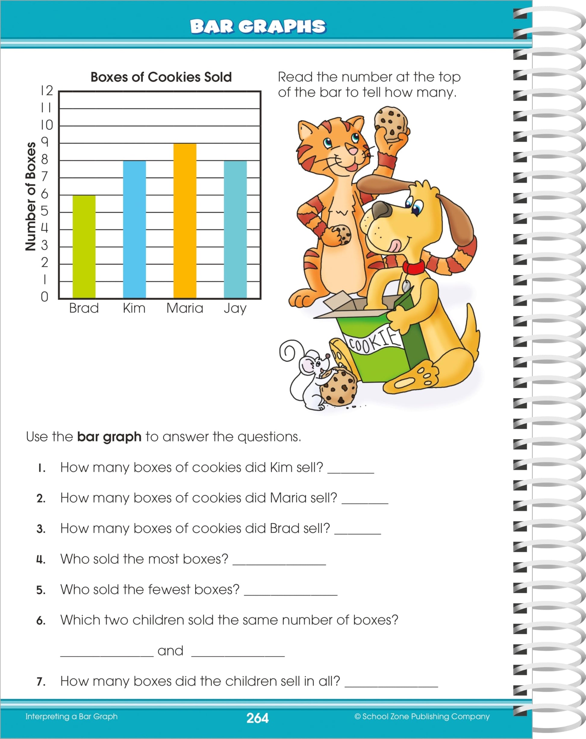 School Zone Big Math 1-2 Workbook: 320 Spiral-Bound Pages, 1st Grade, 2nd Grade, Elementary Math, Addition, Subtraction, Word Problems, Time, Money & Fractions, Ages 6 to 8