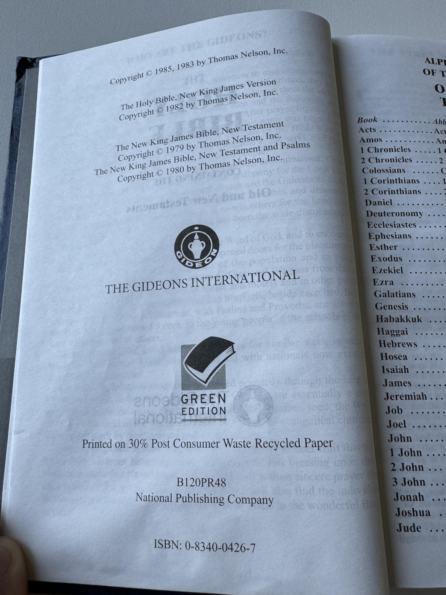 Holy Bible-Placed by The Gideons