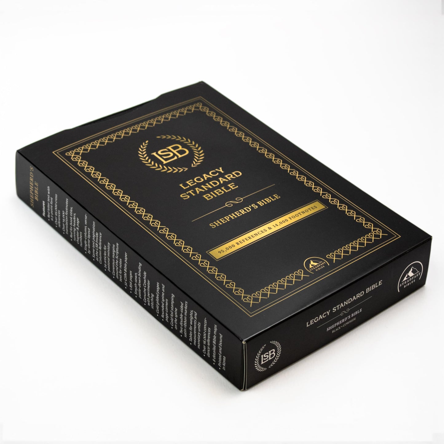 LSB Shepherds Bible, Black Premium Genuine Leather (Cowhide): Legacy Standard Bible with Inside Column Cross References, Wide-Margin, Red Letter ... 2 Ribbon Markers and Gold Gilded Page Edges