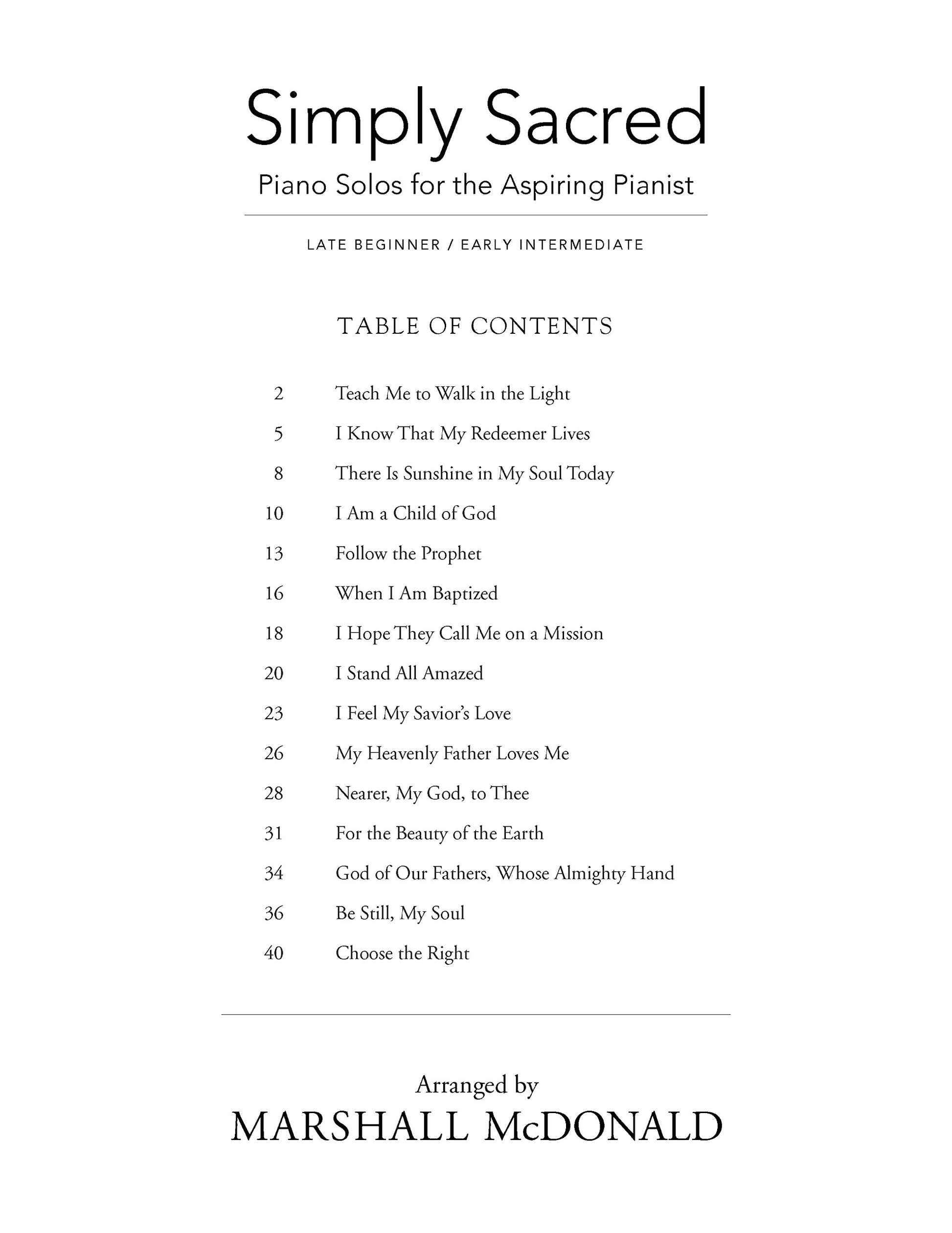 Simply Sacred: Piano Solos for the Aspiring Pianist (Late Beginner/Early Intermediate)