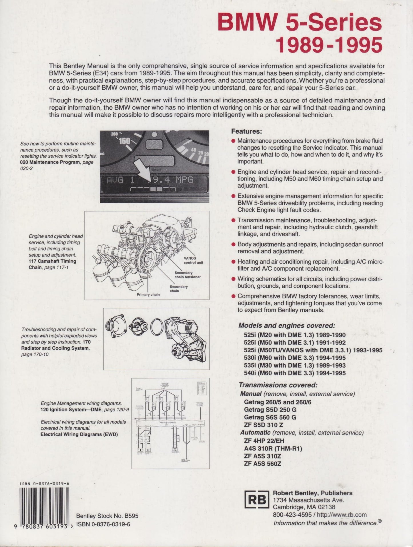 BMW 5 Series: Service Manual- 525i, 530i, 535i, 540i, Incudi
