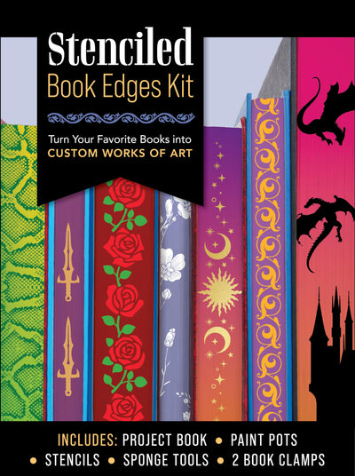 Stenciled Book Edges Kit: Turn Your Favorite Books into Custom Works of Art - Includes: Project Book, Paint Pots, Stencils, Sponge Tools, Book Clamps