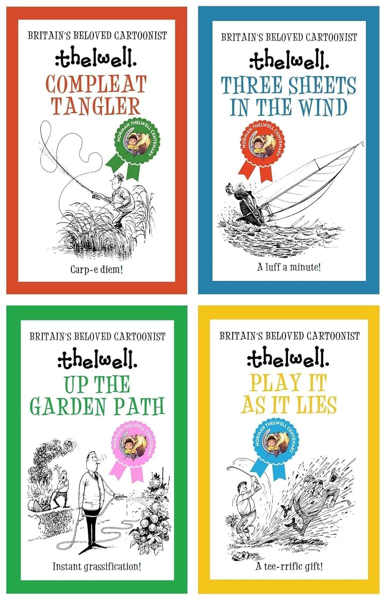 Norman Thelwell 4 Cartoon Books Collection Set (Compleat Tangler, Play it as it Lies, Three Sheets in the Wind, Up the Garden Path)