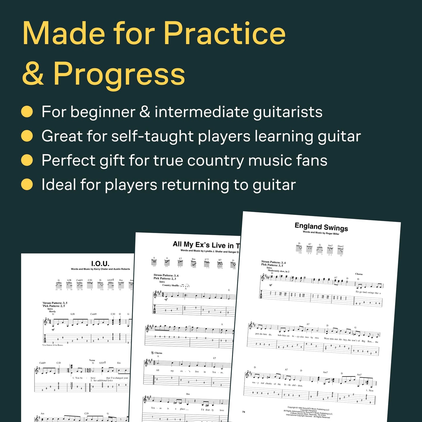 Country Classics for Easy Guitar Songbook  100 Timeless Country Songs with Notes and Tabs for Beginners  Learn Authentic Chords, Lyrics, and Melodies  Easy Guitar Sheet Music Collection