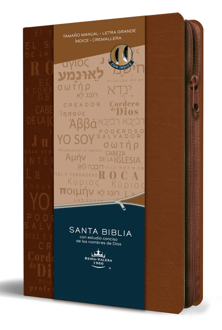 Biblia RVR 1960 letra grande tamao manual cremallera e ndice canela nombres de Dios / Spanish Bible RV60 Handy Size Large Print Brown Names of God Index Zi (Spanish Edition)
