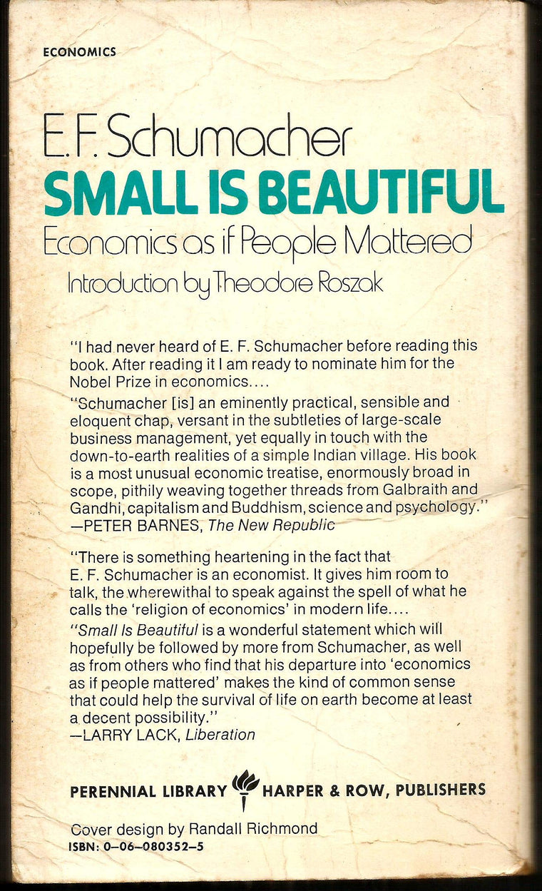 Small is Beautiful: Economics as if People Mattered — back cover