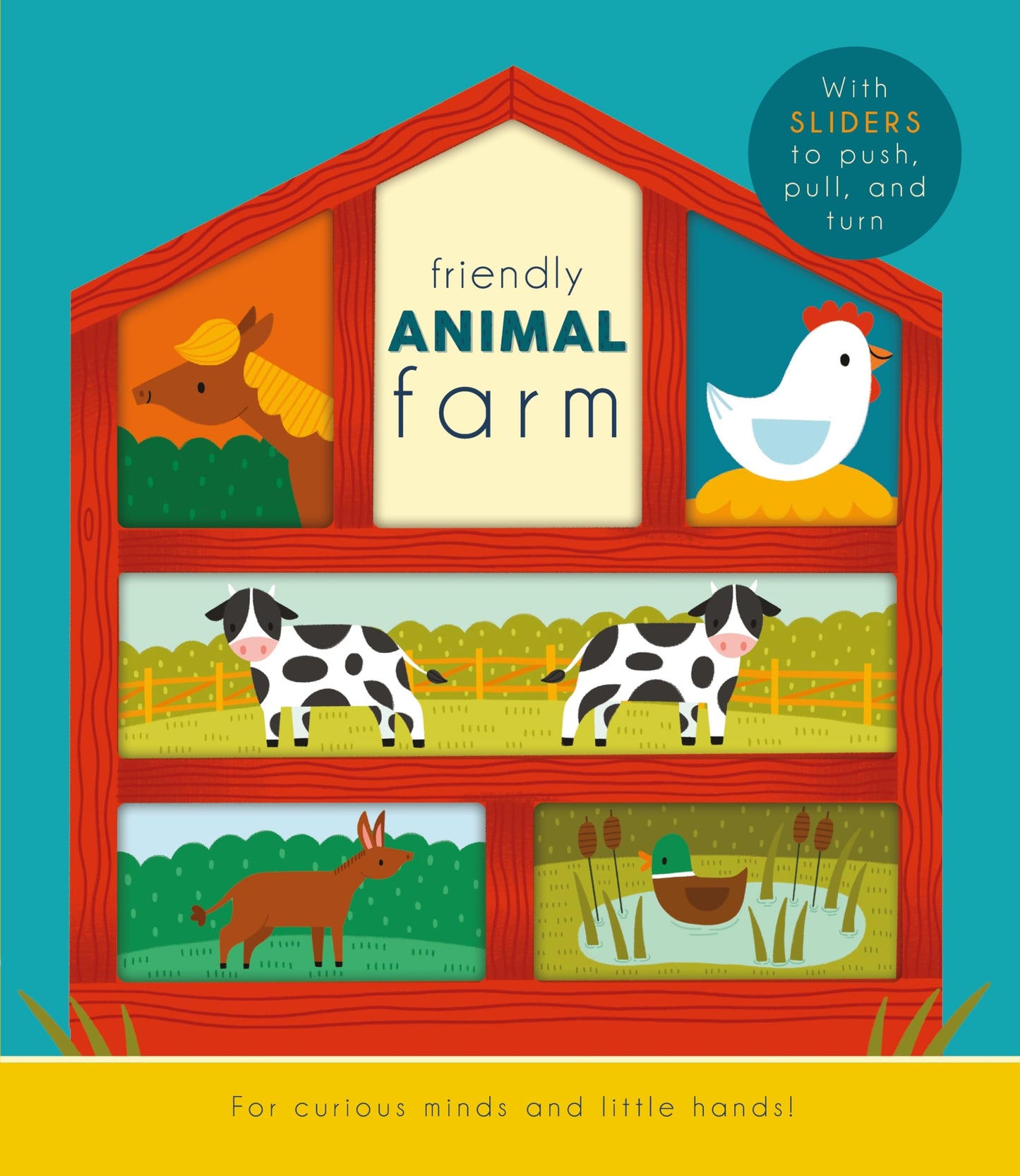 Friendly Animal Farm (Happy Fox Books) Interactive Board Book for Kids Ages 3-6 - Meet Farm Animals like Horses, Sheep, Chickens, Llamas, and More, with Sliders to Make Them Move